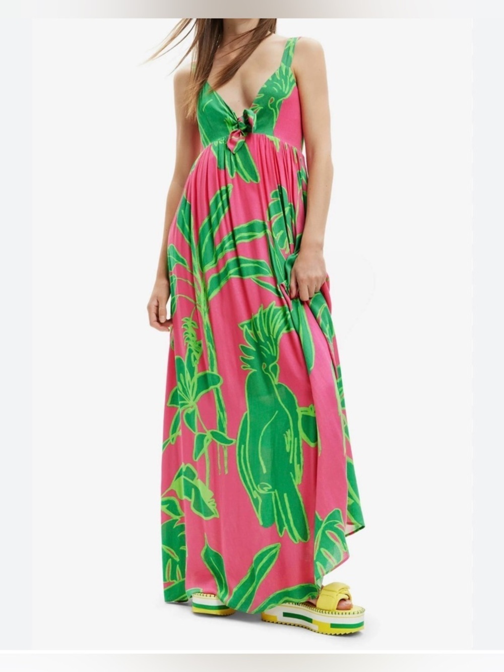 Desigual Tropical Print Maxi Dress XS NWT Pink Green Statement Summer Dress